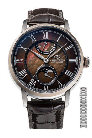 ORIENT STAR MOON PHASE M45 F7 AUTOMATIC MECHANICAL BROWN MEN WATCH (LIMITED 350) RK-AY0120A