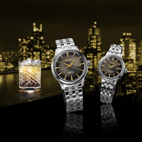 SEIKO PRESAGE COCKTAIL TIME STAR BAR LIMITED EDITION SILVER & BLACK WOMEN'S WATCH SRRW003