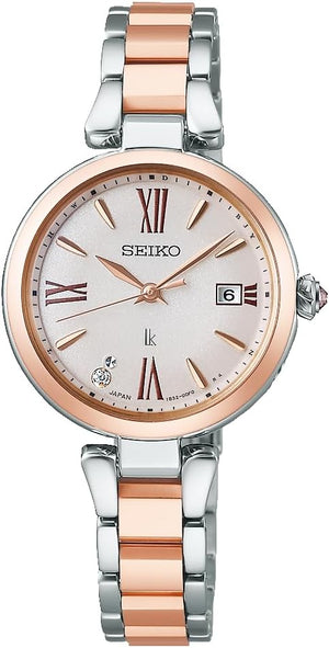 SEIKO LUKIA GROW SOLAR RADIO WAVE SILVER & PEONY PINK GOLD WOMEN WATCH SSQW082