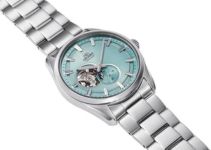 ORIENT CONTEMPORARY SEMI-SKELETON AUTOMATIC OPEN HEART LIGHT BLUE MEN WATCH RN-AR0009L