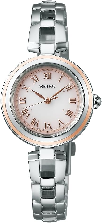SEIKO SELECTION S SERIES SOLAR RADIO WAVE SILVER & PINK GOLD WOMEN WATCH SWFH146