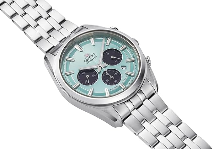 ORIENT CONTEMPORARY SOLAR CHRONOGRAPH SILVER & SKY BLUE MEN WATCH RN-TX0304L