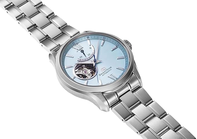 ORIENT STAR SEMI-SKELETON OPEN HEART SILVER & SKY BLUE MEN WATCH (LIMITED 300) RK-AT0019L