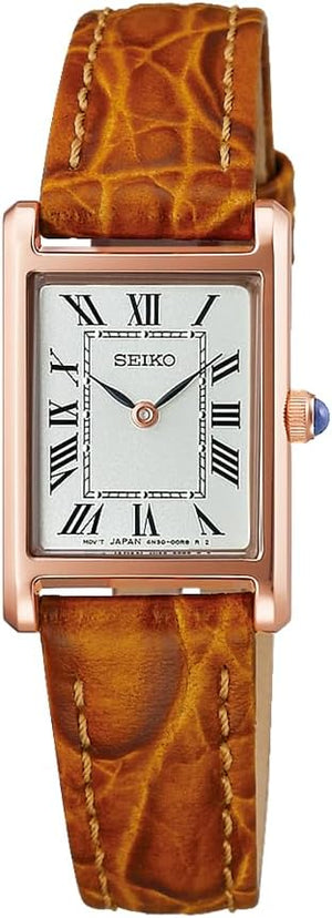 SEIKO SELECTION NANO UNIVERSE COLLABORATION VINTAGE LIGHT BROWN STRAP WOMEN WATCH SSEH006