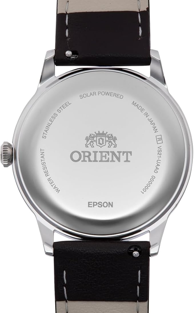 ORIENT BAMBINO SOLAR BROWN FAUX LEATHER STRAP IVORY MEN WATCH RN-WK0003G