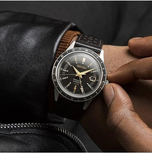SEIKO PRESAGE STYLE 60'S SERIES GMT MODEL BROWN LEATHER MEN WATCH SSK013JC