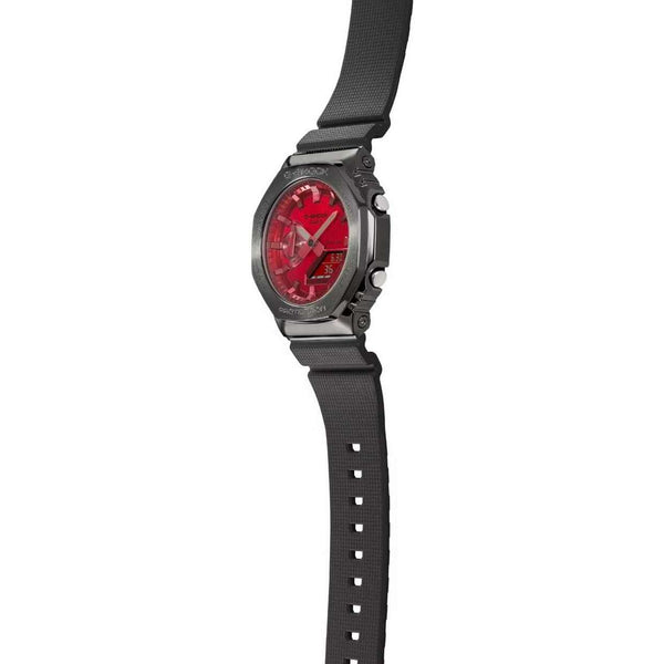 CASIO G-SHOCK METAL COVERED ANALOG DIGITAL BLACK & RED MEN WATCH