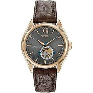 ROOK JAPAN:CITIZEN MECHANICAL ANALOG OPEN HEART BROWN STRAP GREY DIAL MEN WATCH NB4003-01H,JDM Watch,The Citizen