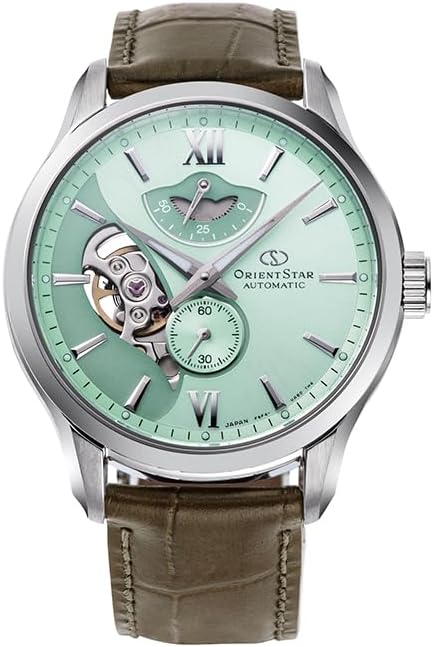 ORIENT STAR LAYERED SKELETON OPEN HEART SILVER & MINT GREEN MEN WATCH (LIMITED 400) RK-AV0B12E