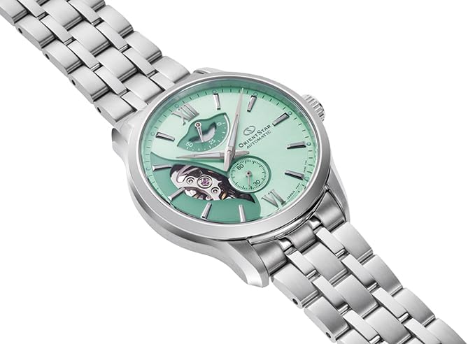 ORIENT STAR LAYERED SKELETON OPEN HEART SILVER & MINT GREEN MEN WATCH (LIMITED 400) RK-AV0B12E