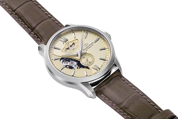 ORIENT STAR LAYERED SKELETON OPEN HEART LEATHER STRAP MEN WATCH RK-AV0B10G