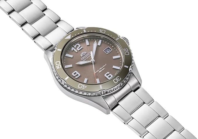 ORIENT MAKO SOLAR SILVER & COCOA BROWN MEN WATCH RN-WJ0004Y