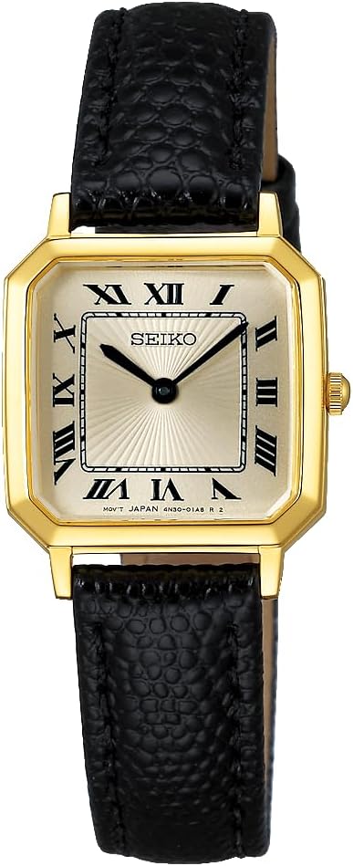 SEIKO SELECTION NANO UNIVERSE COLLAB MODEL BLACK LEATHER STRAP GOLD WOMEN WATCH SSEH018