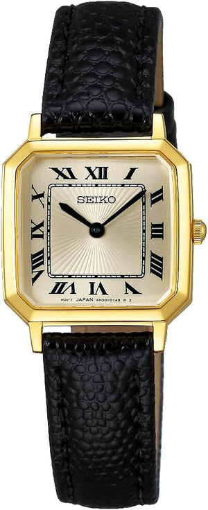 SEIKO SELECTION NANO UNIVERSE COLLAB MODEL BLACK LEATHER STRAP GOLD WOMEN WATCH SSEH018