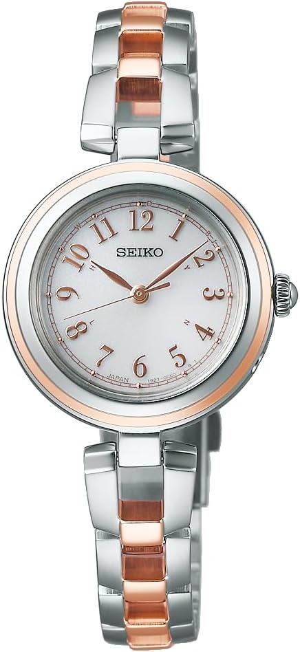 SEIKO SELECTION S SERIES SOLAR RADIO WAVE SILVER & PINK GOLD WOMEN WATCH SWFH148