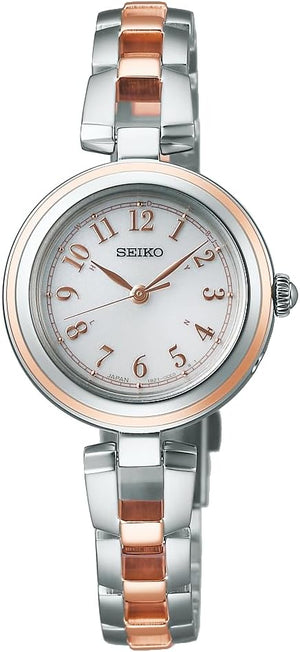 SEIKO SELECTION S SERIES SOLAR RADIO WAVE SILVER & PINK GOLD WOMEN WATCH SWFH148