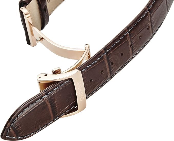 ORIENT SUN&MOON AUTOMATIC CLASSIC BROWN LEATHER STRAP PINK GOLD MEN WATCH RN-AK0002Y