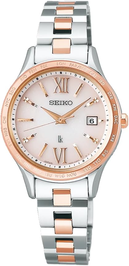 SEIKO LUKIA STANDARD COLLECTION SOLAR RADIO WAVE SILVER & PINK GOLD WOMEN WATCH SSVV082