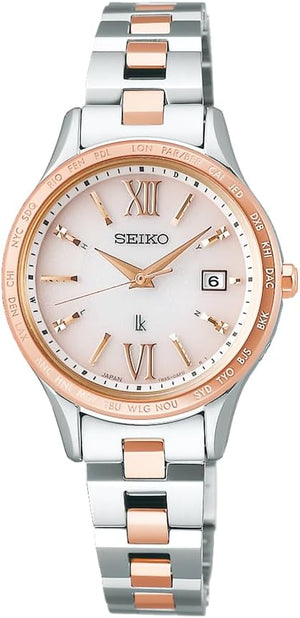 SEIKO LUKIA STANDARD COLLECTION SOLAR RADIO WAVE SILVER & PINK GOLD WOMEN WATCH SSVV082