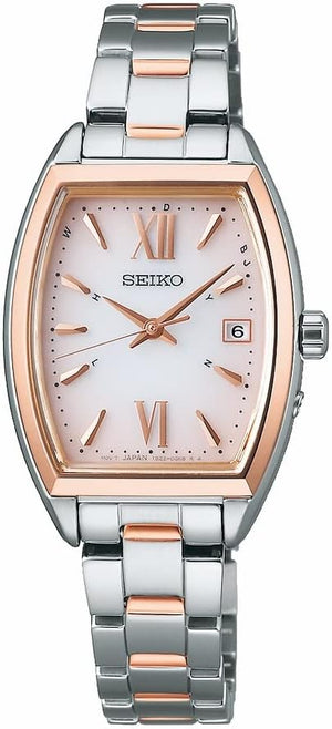 SEIKO SELECTION S SERIES TONNEAU-SHAPED RADIO WAVE SILVER & PINK GOLD WOMEN WATCH SWFH126