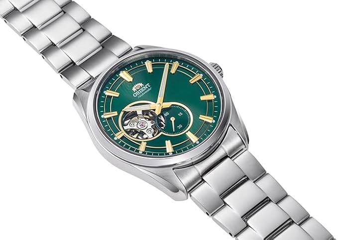 ORIENT CONTEMPORARY SEMI-SKELETON AUTOMATIC OPEN HEART GREEN MEN WATCH RN-AR0008E