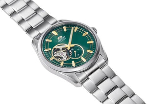 ORIENT CONTEMPORARY SEMI-SKELETON AUTOMATIC OPEN HEART GREEN MEN WATCH RN-AR0008E