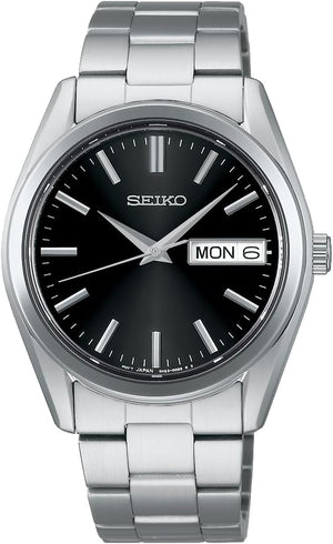SEIKO SELECTION S SERIES DAY-DATE SILVER & BLACK MEN WATCH SBTH011