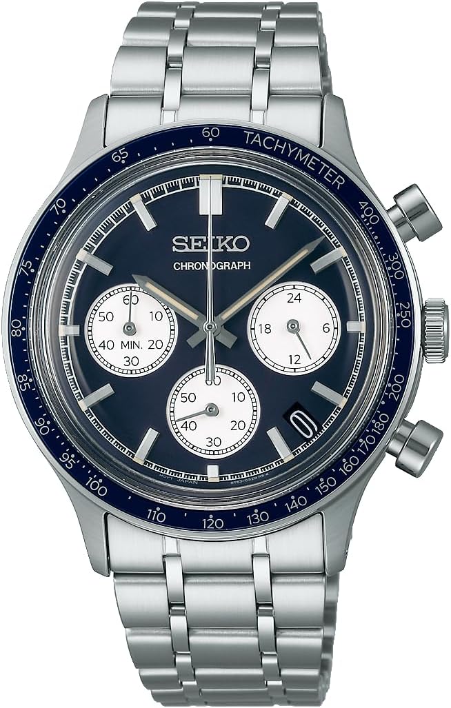 SEIKO SELECTION ANALOG CHRONOGRAPH SILVER & NAVY BLUE MEN WATCH SBTR053