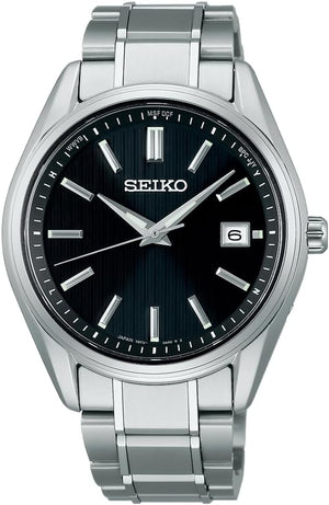 SEIKO SELECTION S SERIES SOLAR RADIO WAVE SILVER & BLACK MEN WATCH SBTM341