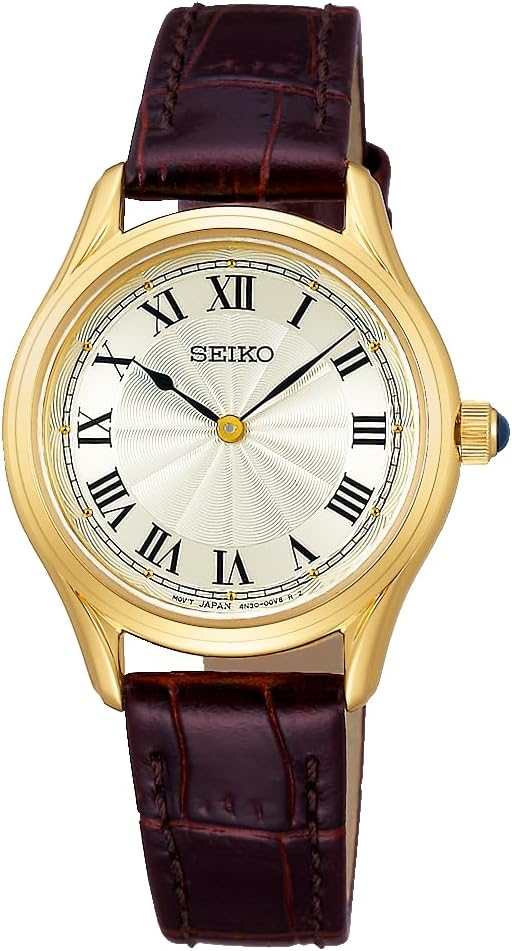 SEIKO SELECTION NANO UNIVERSE COLLAB BROWN LEATHER STRAP GOLD WOMEN WATCH SSEH014