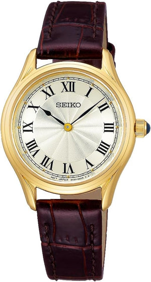 SEIKO SELECTION NANO UNIVERSE COLLAB BROWN LEATHER STRAP GOLD WOMEN WATCH SSEH014