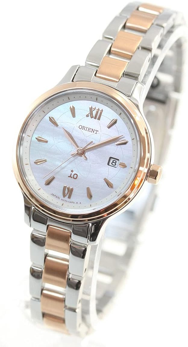 ORIENT IO SOLAR SILVER & GOLD WHITE PEARL WOMEN WATCH RN-WG0415A