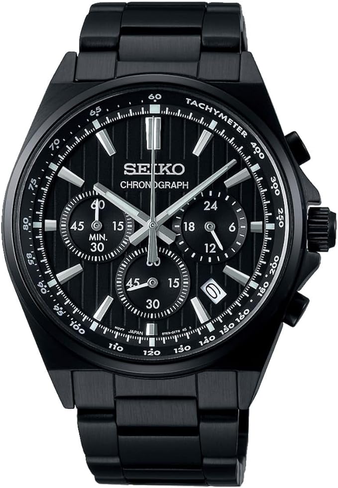 SEIKO SELECTION S SERIES STAINLESS STEEL CHRONOGRAPH ALL BLACK MEN WATCH SBTR037