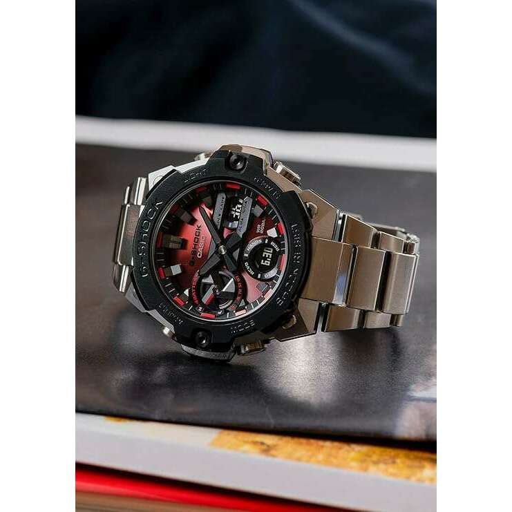 ROOK JAPAN:CASIO G-SHOCK G-STEEL SMARTPHONE-LINKED CARBON CORE GUARD SILVER & RED MEN WATCH GST-B400AD-1A4JF,JDM Watch,Casio G-Shock