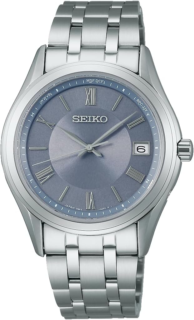 SEIKO SELECTION S SERIES SOLAR RADIO WAVE SILVER & BLUE GREY MEN WATCH SBTM359