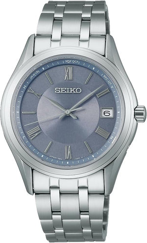 SEIKO SELECTION S SERIES SOLAR RADIO WAVE SILVER & BLUE GREY MEN WATCH SBTM359