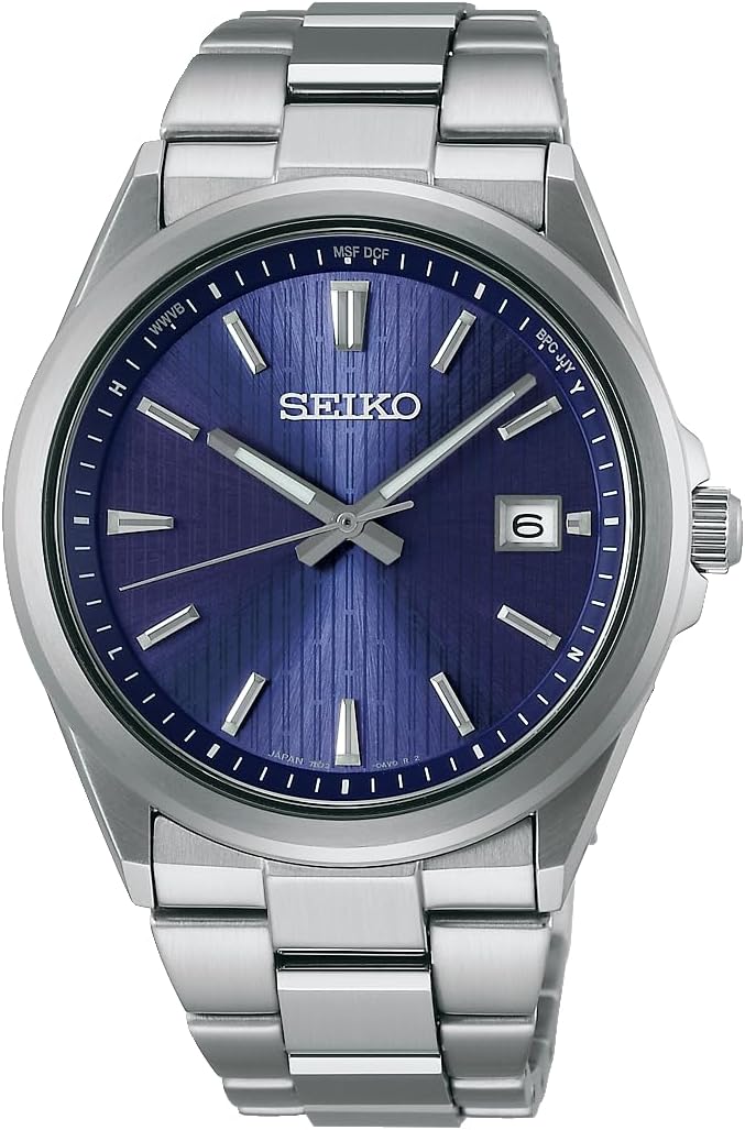 SEIKO SELECTION S SERIES PREMIUM SOLAR RADIO WAVE SILVER & BLUE MEN WATCH SBTM349