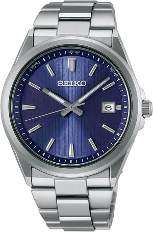 SEIKO SELECTION S SERIES PREMIUM SOLAR RADIO WAVE SILVER & BLUE MEN WATCH SBTM349