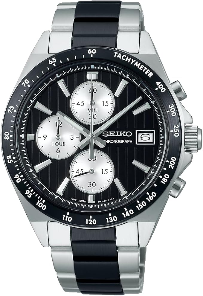 SEIKO SELECTION S SERIES CHRONOGRAPH SILVER & BLACK MEN WATCH SBTR043