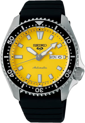 SEIKO 5 SPORTS SKX399 SERIES AUTOMATIC BLACK SILICONE STRAP YELLOW DIAL WATCH SBSA307