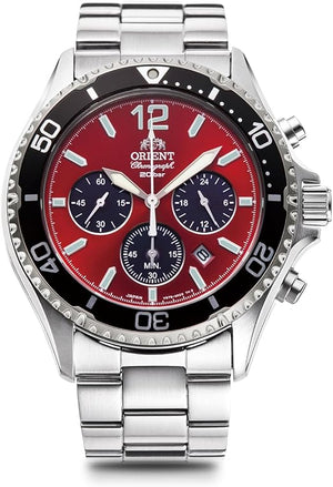 ORIENT MAKO SOLAR CHRONOGRAPH SILVER & RED MEN WATCH RN-TX0207R