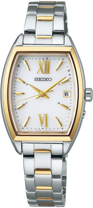 SEIKO SELECTION S SERIES TONNEAU-SHAPED RADIO WAVE SILVER & YELLOW WOMEN WATCH SWFH128