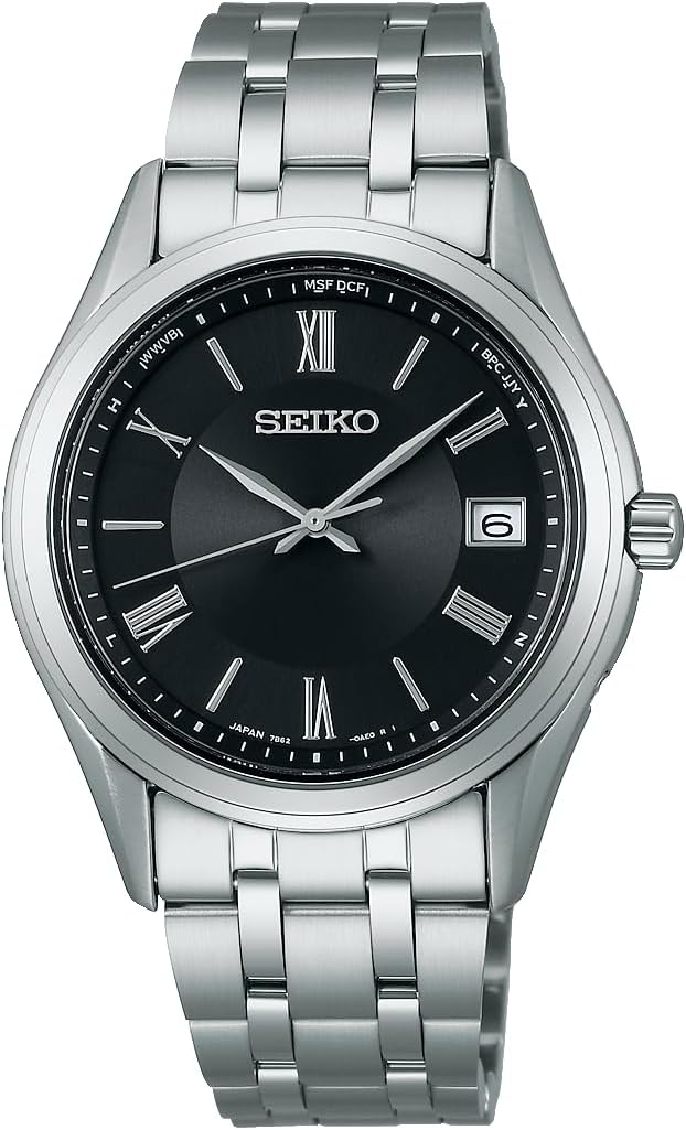 SEIKO SELECTION S SERIES SOLAR RADIO WAVE SILVER & BLACK MEN WATCH SBTM361
