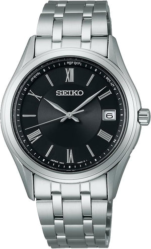 SEIKO SELECTION S SERIES SOLAR RADIO WAVE SILVER & BLACK MEN WATCH SBTM361