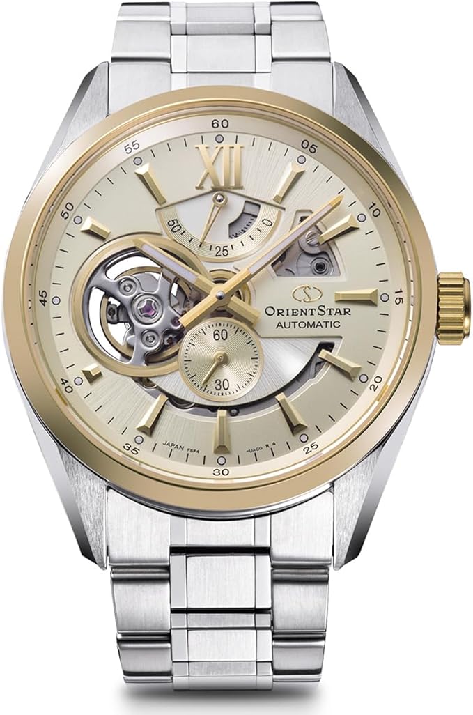 ORIENT STAR MODERN SKELETON OPEN HEART AUTOMATIC SILVER & GOLD MEN WATCH RK-AV0124G