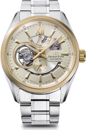 ORIENT STAR MODERN SKELETON OPEN HEART AUTOMATIC SILVER & GOLD MEN WATCH RK-AV0124G