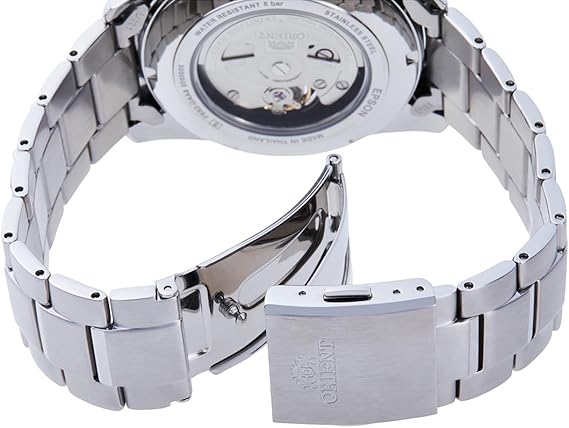 ORIENT AUTOMATIC CONTEMPORARY SEMI-SKELETON SILVER & NAVY BLUE MEN WATCH RN-AR0002L