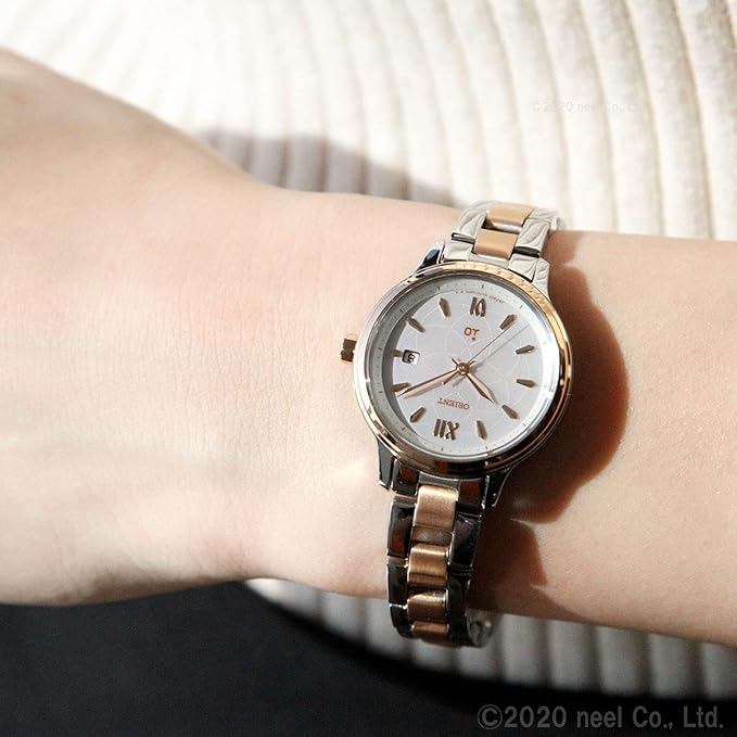 ORIENT IO SOLAR SILVER & GOLD WHITE PEARL WOMEN WATCH RN-WG0415A