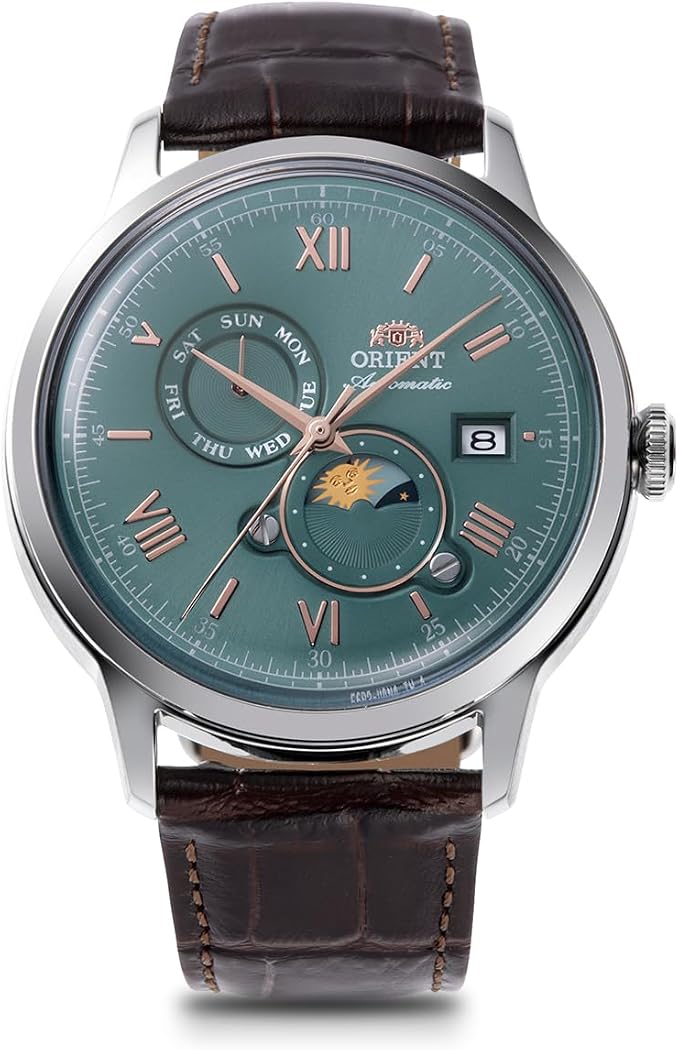 ORIENT BAMBINO SUN&MOON AUTOMATIC GREEN MEN WATCH RN-AK0805E