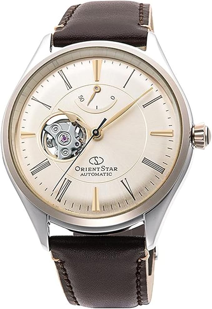 ORIENT STAR CLASSIC SEMI-SKELETON OPEN HEART SILVER & IVORY MEN WATCH RK-AT0201G